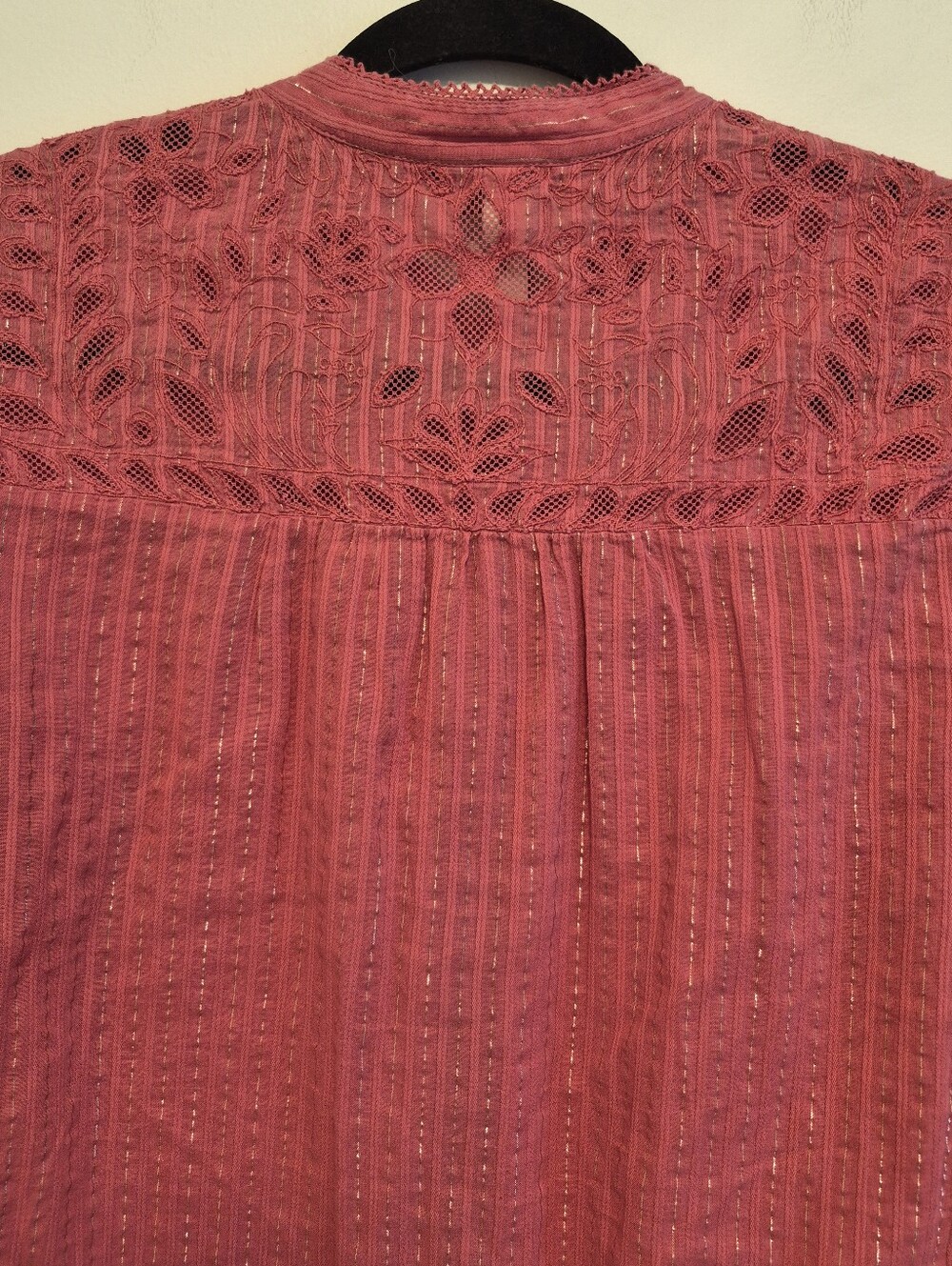 Anthropologie Pilcro The Victoria Lace Button Down Blouse Pink Metallic Sz 14 - Picture 10 of 14